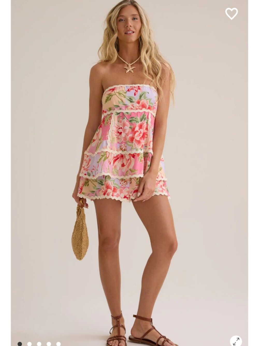 Altar’d State Strapless Floral Tiered Beach Vacation Romper in Pink & Cream NWT